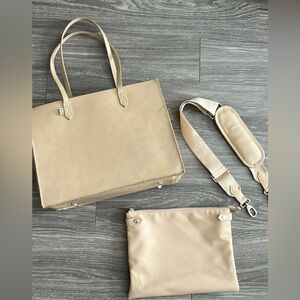 Beige Work Tote and Crossbody Bag Set